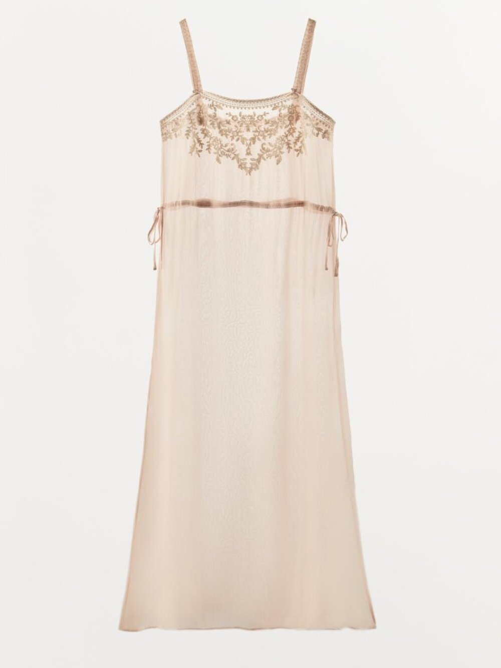 Zara Embroidered Tie-Detail Pink Midi Dress Size Small NWT